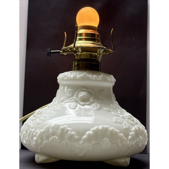 EAPG Dithridge Colonial OMN Rose Wreath Milk Glass Rose Wreath Lamp Base As-Is - Picture 1 of 15